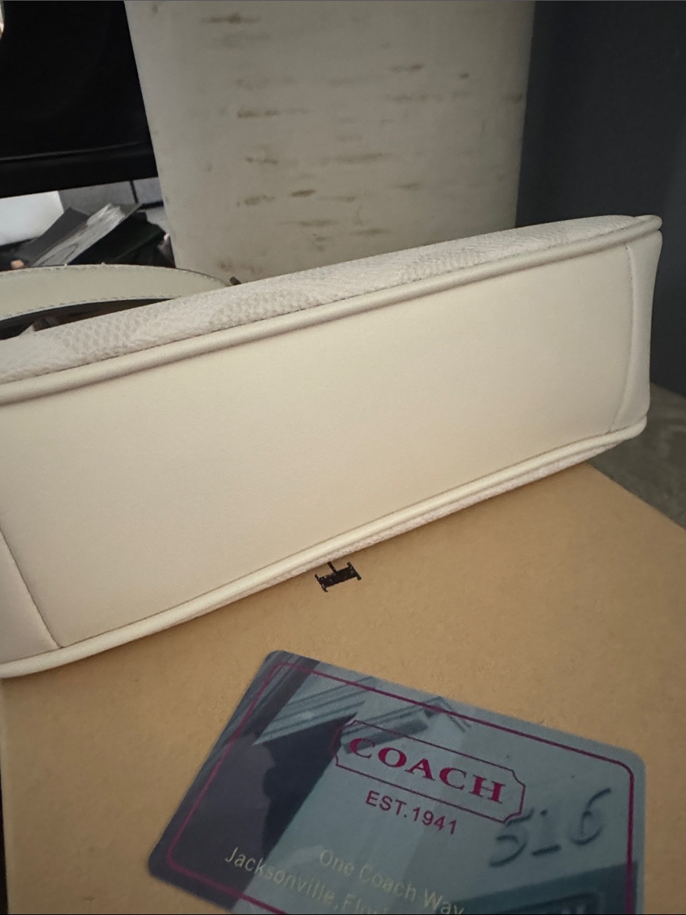 Coach Cream Signature Mini Shoulder Bag with Red Heart Charm - Picture 11 of 11